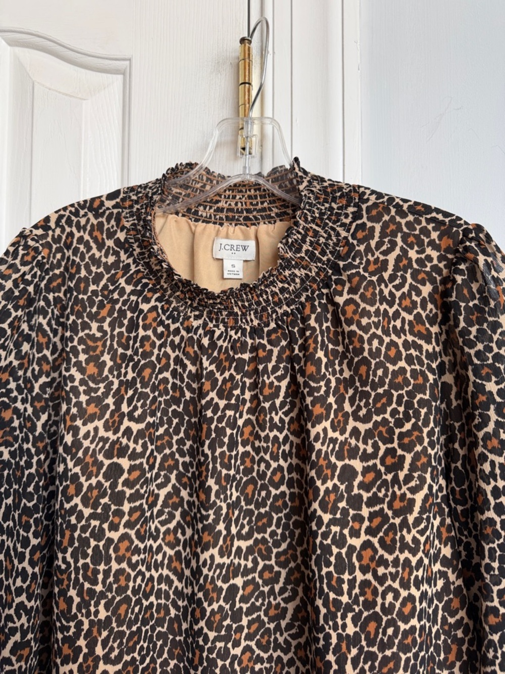 J. Crew Leopard Print Smocked Neck Blouse size Small - Picture 2 of 7